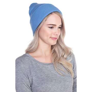 Beanie Men Women - Unisex Cuffed Plain Skull Knit Hat Cap, Sky