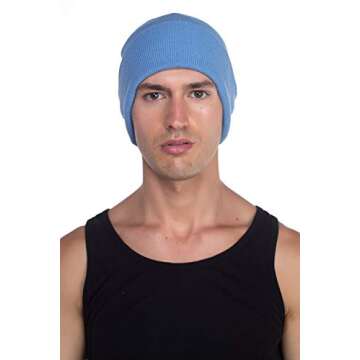 Beanie Men Women - Unisex Cuffed Plain Skull Knit Hat Cap, Sky