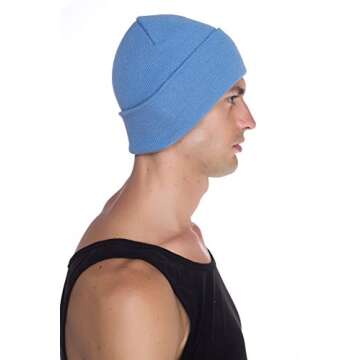 Beanie Men Women - Unisex Cuffed Plain Skull Knit Hat Cap, Sky