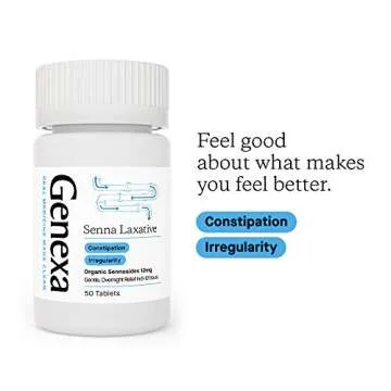 Genexa Senna Laxative Tablets | Irregularity & Constipation Relief | Effective Gentle, Overnight Laxative | Free of Talc | Certified Organic & Non-GMO | 50 Tablets