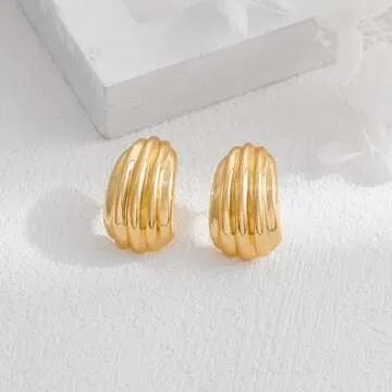 MUYAN Gold Striped Ridged Chunky Earrings for Women Trendy Minimalist Large Ribbed Textured Studs Jewelry