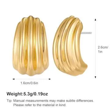 MUYAN Gold Striped Ridged Chunky Earrings for Women Trendy Minimalist Large Ribbed Textured Studs Jewelry