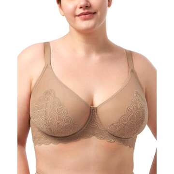 HSIA Minimizer Bra for Women - Plus Size Mermaid Scales Lace Bra Full Coverage for Heavy Breast Beig...