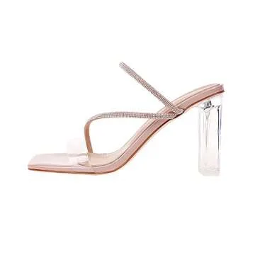 Vivianly Women's Rhinestone Square Toe Sandals