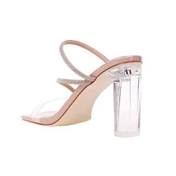 Vivianly Women's Rhinestone Square Toe Sandals