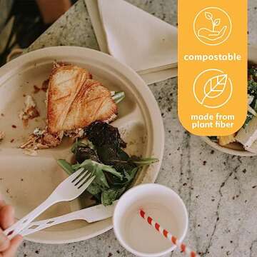 100% Compostable Disposable Paper Plates Bulk [10" 3-Comp 50 Pack], Bamboo Plates, Eco Friendly, Biodegradable, Sturdy Large Dinner Party Plates, Heavy-Duty, Unbleached by Earth's Natural Alternative