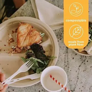 100% Compostable Disposable Paper Plates Bulk [10" 3-Comp 50 Pack], Bamboo Plates, Eco Friendly, Biodegradable, Sturdy Large Dinner Party Plates, Heavy-Duty, Unbleached by Earth's Natural Alternative