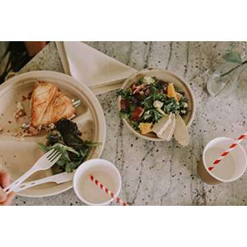 100% Compostable Disposable Paper Plates Bulk [10" 3-Comp 50 Pack], Bamboo Plates, Eco Friendly, Biodegradable, Sturdy Large Dinner Party Plates, Heavy-Duty, Unbleached by Earth's Natural Alternative