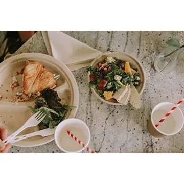 100% Compostable Disposable Paper Plates Bulk [10" 3-Comp 50 Pack], Bamboo Plates, Eco Friendly, Biodegradable, Sturdy Large Dinner Party Plates, Heavy-Duty, Unbleached by Earth's Natural Alternative