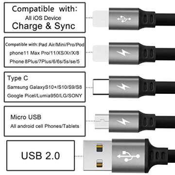 2Pack Multi Charging Cable, 4 in 1 5Ft Retractable iPhone Charger Cable, Multi Charging Cord, Retrac...