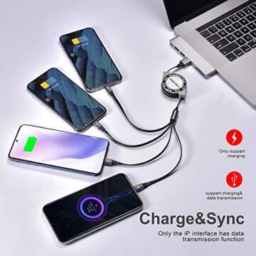 2Pack Multi Charging Cable, 4 in 1 5Ft Retractable iPhone Charger Cable, Multi Charging Cord, Retractable USB Cable with iP/Type C/Micro USB Ports for iPhone16/15/14 Series/Cell Phones/Samasung & More