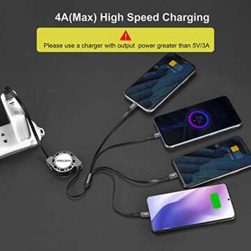 2Pack Multi Charging Cable, 4 in 1 5Ft Retractable iPhone Charger Cable, Multi Charging Cord, Retractable USB Cable with iP/Type C/Micro USB Ports for iPhone16/15/14 Series/Cell Phones/Samasung & More