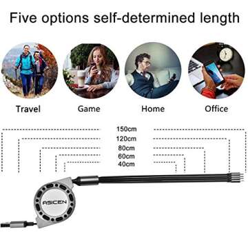 2Pack Multi Charging Cable, 4 in 1 5Ft Retractable iPhone Charger Cable, Multi Charging Cord, Retractable USB Cable with iP/Type C/Micro USB Ports for iPhone16/15/14 Series/Cell Phones/Samasung & More