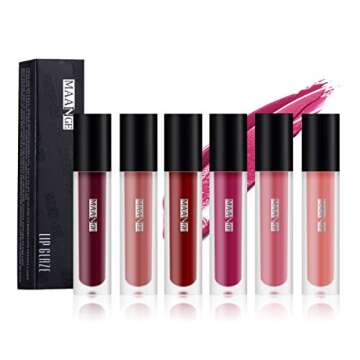 MAANGE 6 Colors Matte Lipstick Set Waterproof Long Lasting Liquid Lip Gloss Set Makeup 6Pcs Kit