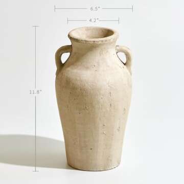 LB2 Rustic Large Ceramic Vase, 11.8" Tall Zen Style vase, Terra Cotta Pitcher Vase, Distressed Farmh...