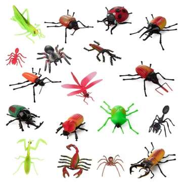 Toy Bug Action Figure Playset- 30pcs with 15 Unique Giant Insects - Grasshoppers, Tarantulas, Spiders & More- 2-4" Realistic Fake Bugs, Great for Pranks, School Projects, Pretend Play, Gifts for kids