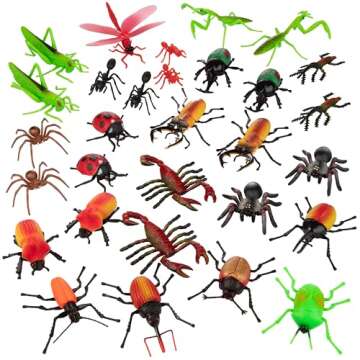 Toy Bug Action Figure Playset- 30pcs with 15 Unique Giant Insects - Grasshoppers, Tarantulas, Spiders & More- 2-4" Realistic Fake Bugs, Great for Pranks, School Projects, Pretend Play, Gifts for kids