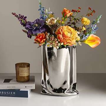 Rustic Ceramic Flower Vase, Large Vintage Blue Vase, Handmade Distressed Farmhouse Vase, Unique Pott...