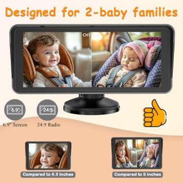 2-Kids Baby Car Camera - 6.9" HD Split-Screen & Night Vision
