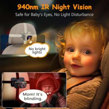2-Kids Baby Car Camera - 6.9" HD Split-Screen & Night Vision