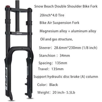 BOLANY 20inch Fat Bike Suspension Fork 135mm Travel