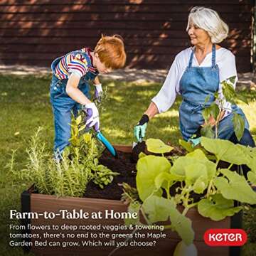 Keter 48" X 48" inches Wood Look Raised Garden Bed, Durable Outdoor Herb Garden Planter for Vegetabl...