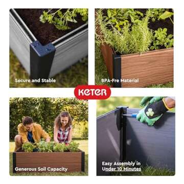 Keter 48" X 48" inches Wood Look Raised Garden Bed, Durable Outdoor Herb Garden Planter for Vegetables, Flowers, and Succulents, Brown
