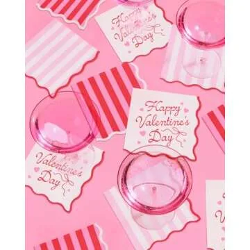xo, Fetti Happy Valentine's Day Napkins - 3-ply, 24 pcs | Wavy Vday Cocktail Napkins, Pink Galentine's Dinner Party Setting, Heart Theme Decoration, Be Mine Tablescape,