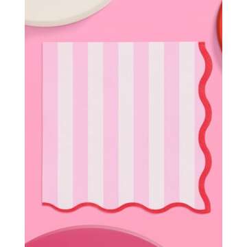 xo, Fetti Happy Valentine's Day Napkins - 3-ply, 24 pcs | Wavy Vday Cocktail Napkins, Pink Galentine's Dinner Party Setting, Heart Theme Decoration, Be Mine Tablescape,