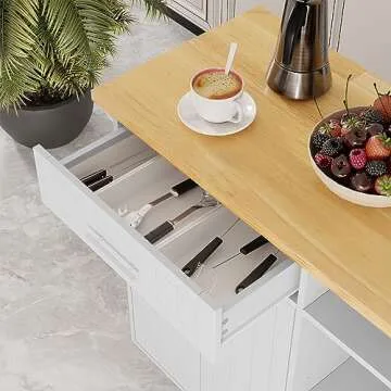 SUNLEI Kitchen Island on Wheels with Storage Cabinet & Drawer, 40" Kitchen Cart Cabinet with Shelves, Cart Handle for Towel Rack or Free Mobility, Portable Islands for Kitchen(White)