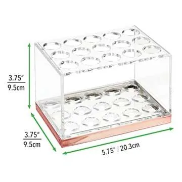 mDesign Plastic Makeup Brush Storage Organizer with 15 Slots for Bathroom Countertop, Vanity to Hold Eye/Lip Pencils, Lip Gloss, Liners, Lipstick - Clear/Rose Gold