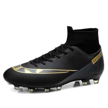YEFDG Men’s Soccer Boots Football Shoes Cleats Spike Shoes Sneaker Comfortable Adults Athletic Outdoor/Indoor/Competition/Training Black