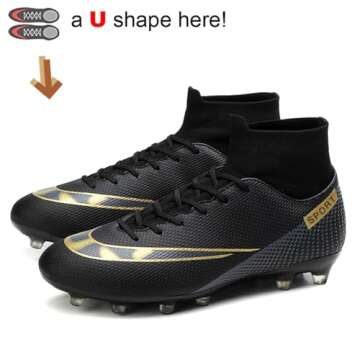 YEFDG Men’s Soccer Boots Football Shoes Cleats Spike Shoes Sneaker Comfortable Adults Athletic Outdoor/Indoor/Competition/Training Black