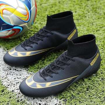 YEFDG Men’s Soccer Boots Football Shoes Cleats Spike Shoes Sneaker Comfortable Adults Athletic Outdoor/Indoor/Competition/Training Black