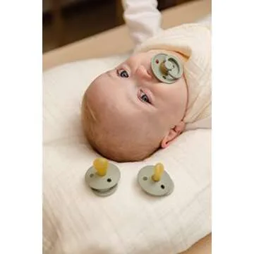 BIBS Pacifiers | Natural Rubber Baby Pacifier | Set of 2 BPA-Free Soothers | Made in Denmark | Sage/Cloud 0+ Months (Pack of 2)