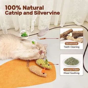 Potaroma Cat Toys 3Pcs Squeak Mice, Interactive Catnip Silvervine Animals Toys for Indoor Kittens, Dental Matatabi Cat Nip Chirping Toy, Cat Chew Exercise Toy for All Breeds and Species