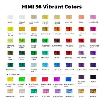 HIMI Gouache Paint Set, 56 Colors x 30ml Include 8 Metallic and 6 Neon Colors, Unique Jelly Cup Desi...