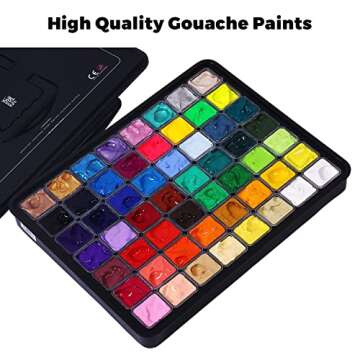 HIMI Gouache Paint Set, 56 Colors x 30ml Include 8 Metallic and 6 Neon Colors, Unique Jelly Cup Design in a Carrying Case Perfect for Artists, Students, Gouache Opaque Painting