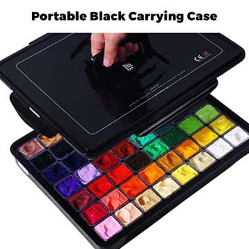 HIMI Gouache Paint Set, 56 Colors x 30ml Include 8 Metallic and 6 Neon Colors, Unique Jelly Cup Design in a Carrying Case Perfect for Artists, Students, Gouache Opaque Painting