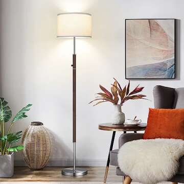 【Upgraded】 Dimmable Floor Lamp, 1000 Lumens LED Bulb Included, Floor Lamps for Living Room Simple Standing Lamp with Linen Lamp Shade, Modern Tall Lamps for Living Room Bedroom Office Dining Room
