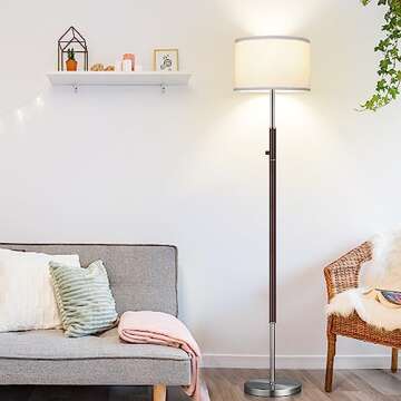 【Upgraded】 Dimmable Floor Lamp, 1000 Lumens LED Bulb Included, Floor Lamps for Living Room Simple Standing Lamp with Linen Lamp Shade, Modern Tall Lamps for Living Room Bedroom Office Dining Room