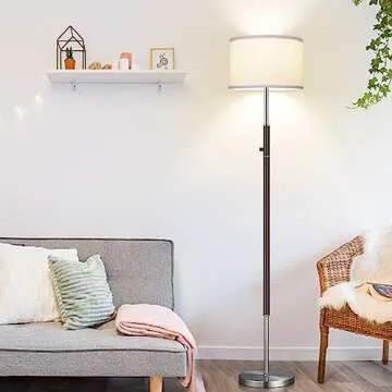 【Upgraded】 Dimmable Floor Lamp, 1000 Lumens LED Bulb Included, Floor Lamps for Living Room Simple Standing Lamp with Linen Lamp Shade, Modern Tall Lamps for Living Room Bedroom Office Dining Room