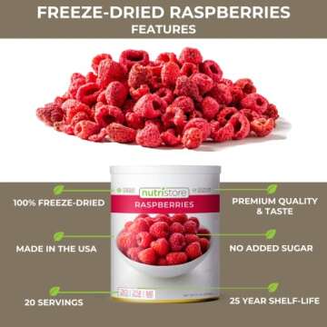Nutristore Freeze Dried Raspberries | Natural & Versatile Snack for All Occasions | 25-Year Shelf Li...