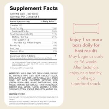 Boobie Bar Superfood Oatmeal Chocolate Chip Lactation Bar for Breastfeeding Moms to Increase Milk Su...