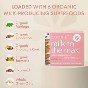 Boobie Bar Superfood Oatmeal Chocolate Chip Lactation Bar for Breastfeeding Moms to Increase Milk Supply | #1 Selling Lactation Snack Bars | Vegan, Fenugreek-Free, Gluten-Free, Dairy-Free (12 Bars)