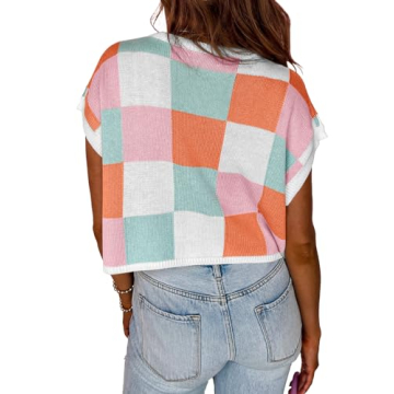 Saodimallsu Women's Trendy Color Block Crop Top Summer Sweater