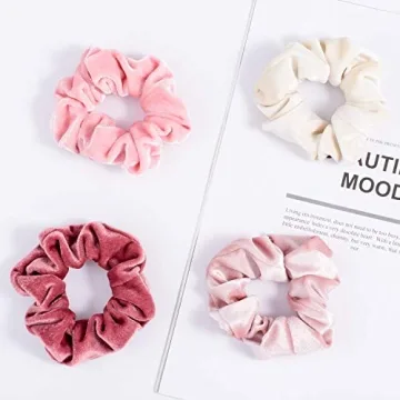 Whaline Velvet Scrunchies Set - 12Pcs Blush Pink Hair Ties