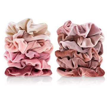 Whaline Velvet Scrunchies Set - 12Pcs Blush Pink Hair Ties