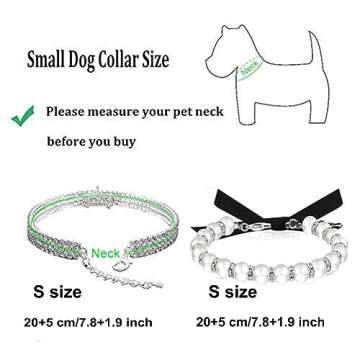 WoYous Rhinestones Dog Collar and Pearl Dog Necklace Set, Adjustable Neck Strap Bling Full Diamond Crystal Cute Pearl Dog Collar for Small Girls Cats Puppy for Birthday Party