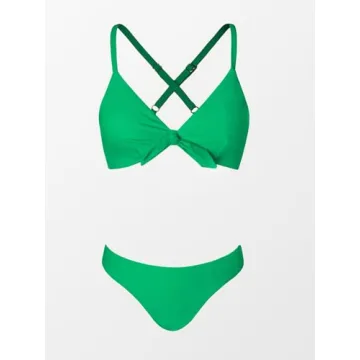 CUPSHE Bikini Set for Women Two Piece Swimsuit V Neck Knot Crisscross Low Waist Bathing Suit M, Grass Green